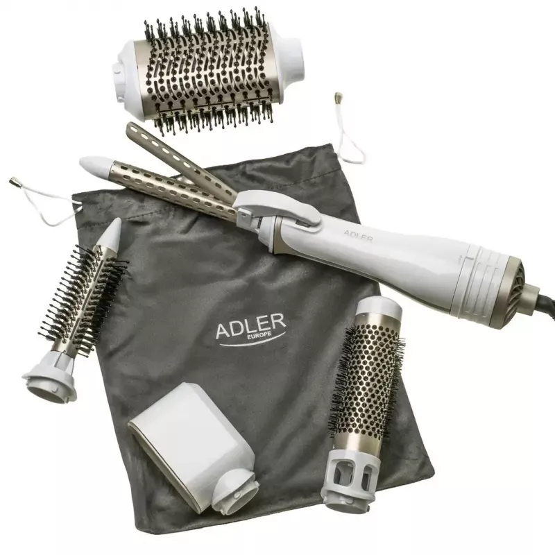 Haartrockner und Lockenstab Adler AD 2027 — 2-in-1-Styling-Tool, 1200 W, 2 Temperaturstufen, 5 Aufsätze, Bürstendurchmesser 2,1/3,8/7,2 cm, max. Locken-ø 1,9 cm