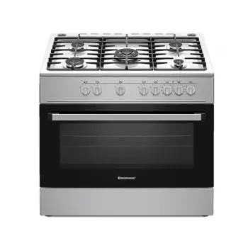 Freistehender Gas-Elektro-Herd Ravanson KWGE-K90A Cheff, 90 cm, 5-Flammen-Kochfeld (Wok), Elektrobackofen 110 l, Edelstahl/Silber