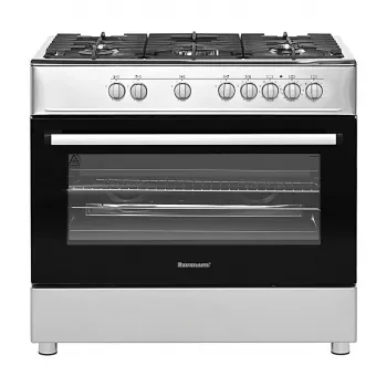 Freistehender Gas-Elektro-Herd Ravanson KWGE-K90A Cheff, 90 cm, 5-Flammen-Kochfeld (Wok), Elektrobackofen 110 l, Edelstahl/Silber