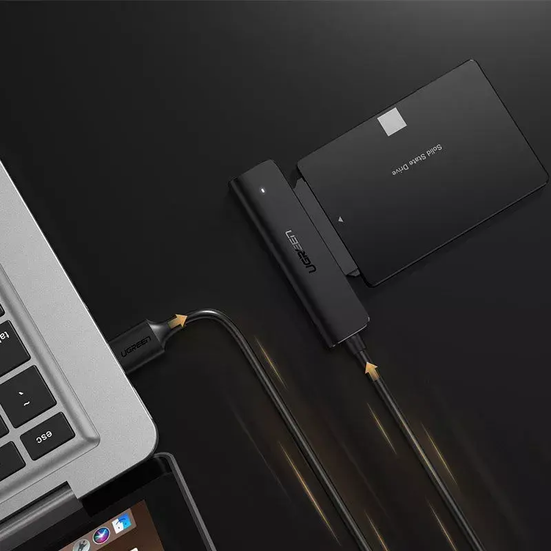 Externes 2,5 Zoll SATA III USB 3.0 Gehäuse UGREEN 70609 für 2,5-Zoll SATA SSD/HDD, USB-A auf SATA, 5 Gbit/s, Schwarz