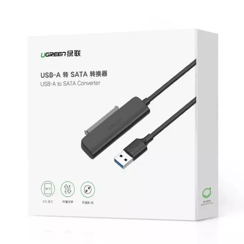 Externes 2,5 Zoll SATA III USB 3.0 Gehäuse UGREEN 70609 für 2,5-Zoll SATA SSD/HDD, USB-A auf SATA, 5 Gbit/s, Schwarz