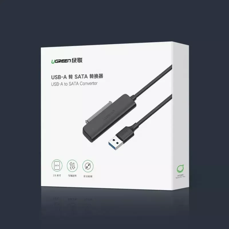 Externes 2,5 Zoll SATA III USB 3.0 Gehäuse UGREEN 70609 für 2,5-Zoll SATA SSD/HDD, USB-A auf SATA, 5 Gbit/s, Schwarz