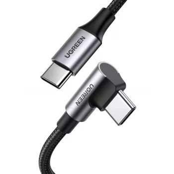 USB-C-auf-USB-C-Kabel UGREEN 70643, USB 2.0, 1 m, 5 A, 480 Mbit/s, TPE-Gehäuse, gerade-auf-gewinkelte Stecker, Schwarz/Grau