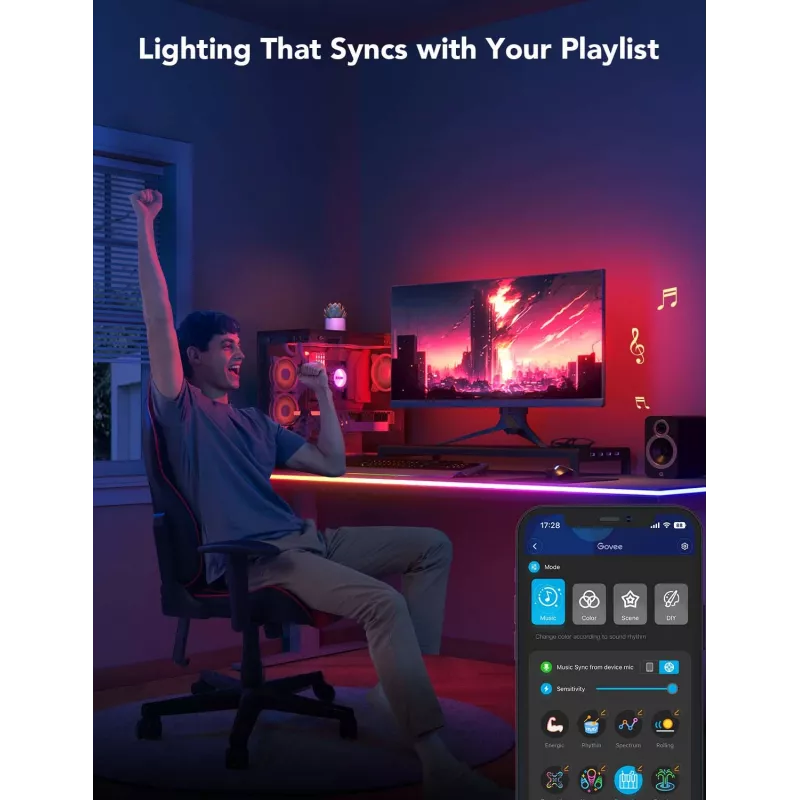 Govee H61C3 RGBIC LED-Streifen für Gaming-Schreibtisch – adressierbare RGBIC-Beleuchtung, flexibler Streifen