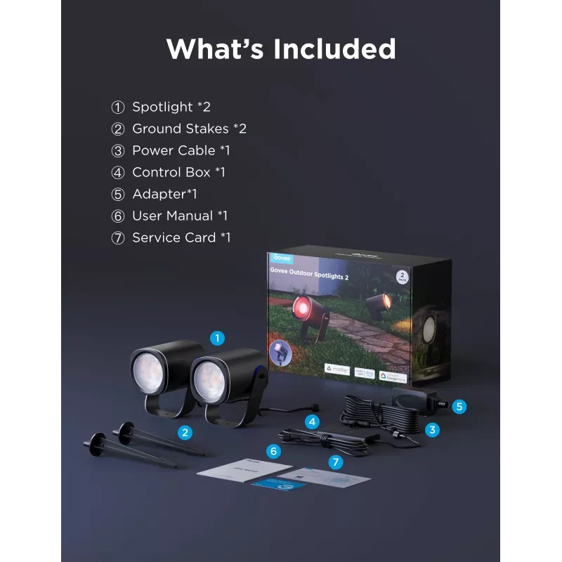 Außenstrahler Govee H7093 RGBICWW 750 lm Wi‑Fi 2,4 GHz, RGB + Warmweiß