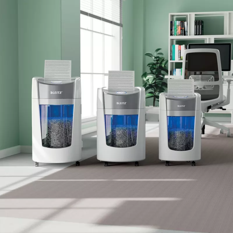 Leitz IQ OptiMax Home Office 225 Mikroschnitt-Aktenvernichter Sicherheitsstufe P5 15 L – Weiß