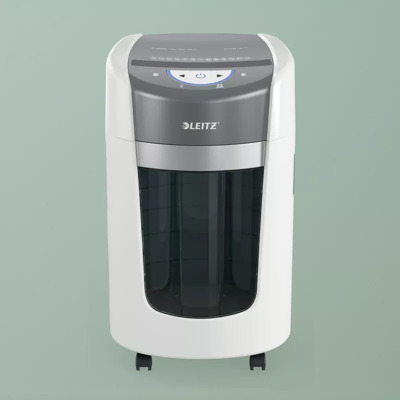 Leitz IQ OptiMax Home Office 225 Mikroschnitt-Aktenvernichter Sicherheitsstufe P5 15 L – Weiß