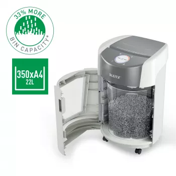 Leitz IQ OptiMax Small Office 350 Micro Cut Papierschredder Sicherheitsstufe P5 22 L – Weiß