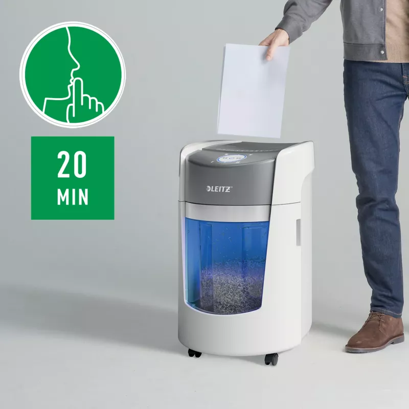 Leitz IQ OptiMax Small Office 350 Micro Cut Papierschredder Sicherheitsstufe P5 22 L – Weiß