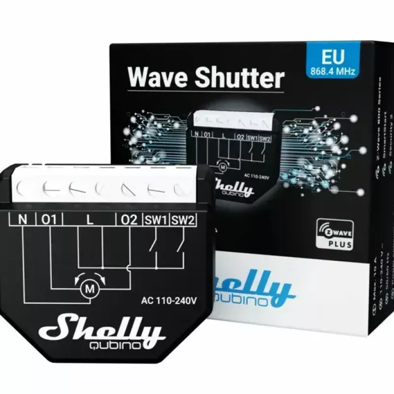 Smart-Relais Shelly Wave Shutter Schwarz 10 A 110–230 V, max. Reichweite 40 m, 25 dBmW