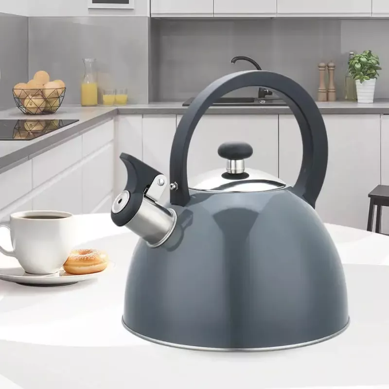 Elektrischer Wasserkocher Maestro MR-1302-Grau 2,5 l Edelstahl, graues Gehäuse, Pfeife, kühl bleibender Griff