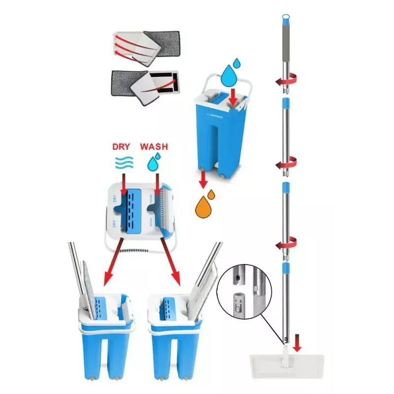 Wischer-Set für Feuchtreinigung ESPERANZA EHS004 mit Eimer, austauschbarem Mikrofaser-Wischkopf, Drehgelenk, 1250 mm Höhe, 1,1 kg