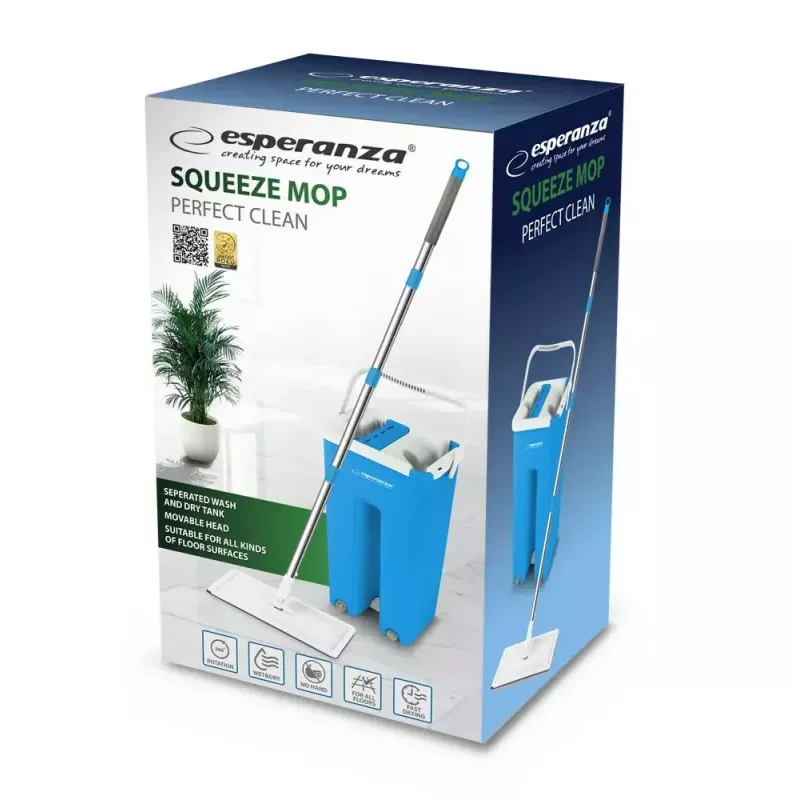Wischer-Set für Feuchtreinigung ESPERANZA EHS004 mit Eimer, austauschbarem Mikrofaser-Wischkopf, Drehgelenk, 1250 mm Höhe, 1,1 kg