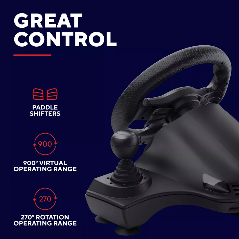 Trust GXT 289 Movi Schwarz USB-Lenkrad + Pedale Nintendo Switch, PlayStation 4, Xbox One S, Xbox One X, Xbox Series S, Xbox Series X