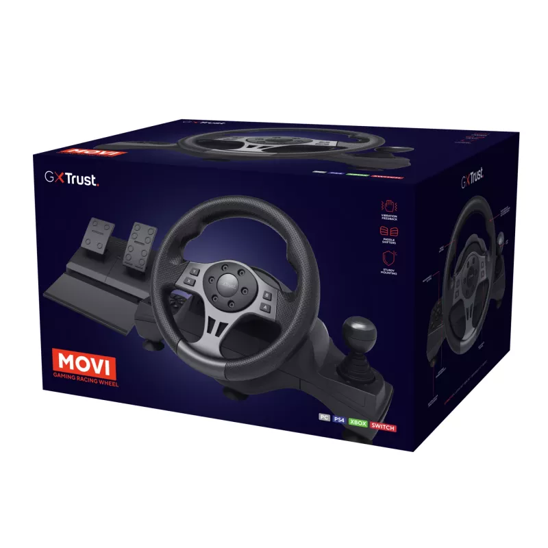 Trust GXT 289 Movi Schwarz USB-Lenkrad + Pedale Nintendo Switch, PlayStation 4, Xbox One S, Xbox One X, Xbox Series S, Xbox Series X