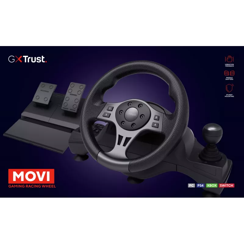 Trust GXT 289 Movi Schwarz USB-Lenkrad + Pedale Nintendo Switch, PlayStation 4, Xbox One S, Xbox One X, Xbox Series S, Xbox Series X
