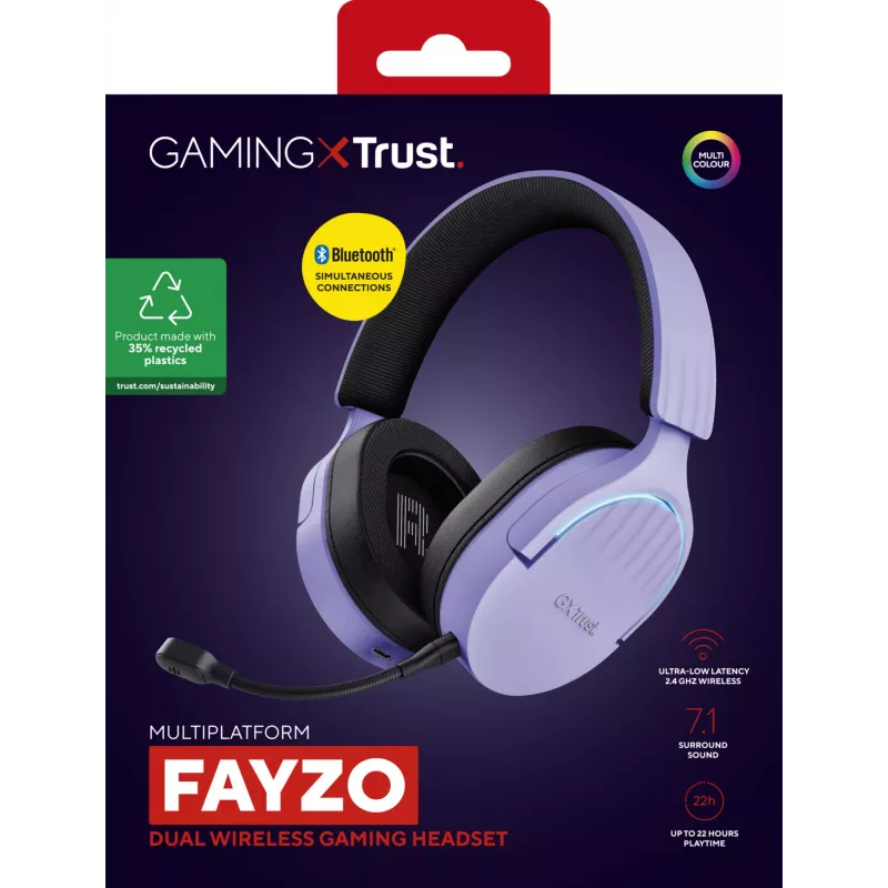 Trust GXT 491P FAYZO Headset Kabelgebunden & Kabellos Kopfband Gaming USB Type-A Bluetooth Schwarz, Lila