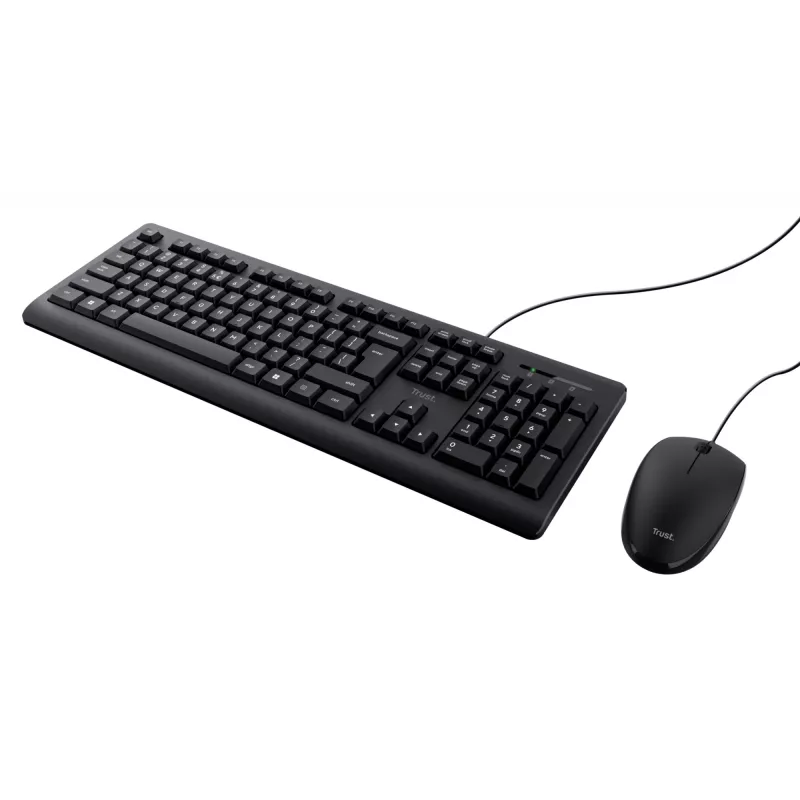Trust Primo Tastatur, Maus enthalten, Universal, USB, QWERTY, US-Englisch, Schwarz
