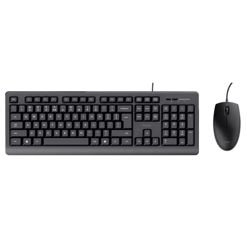 Trust Primo Tastatur, Maus enthalten, Universal, USB, QWERTY, US-Englisch, Schwarz