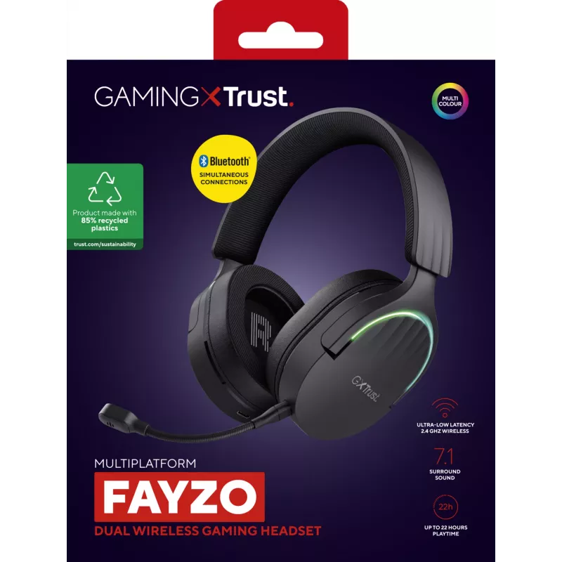 Trust GXT 491 Fayzo Headset Kabelgebunden & Kabellos Head-band Gaming USB Typ-C Bluetooth Schwarz