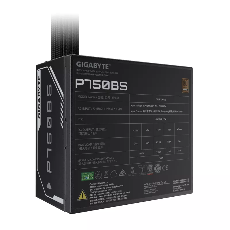 GIGABYTE P750BS Netzteil – PCI-E 6+2 Pin x 4, 80 PLUS Bronze, 120-mm-Lüfter, ATX-kompatibel, EU-Stecker
