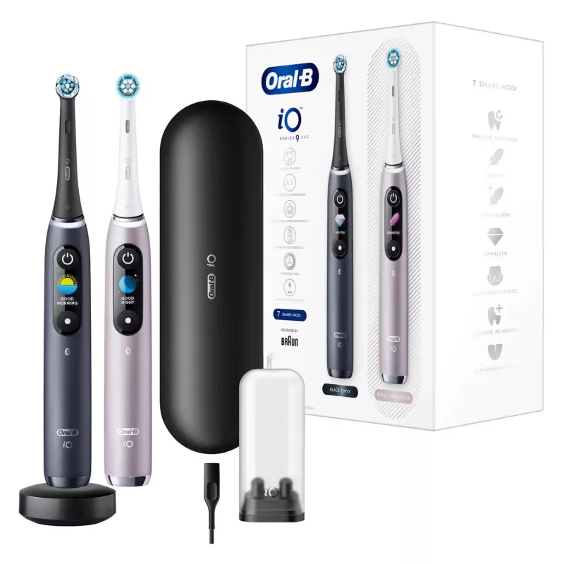 Elektrische Zahnbürste Oral-B iO 9 Erwachsene rotierend, 2 Handstücke, 2 Bürstenköpfe, integrierter Akku, 3 Std. Ladezeit, Schwarz/Rose