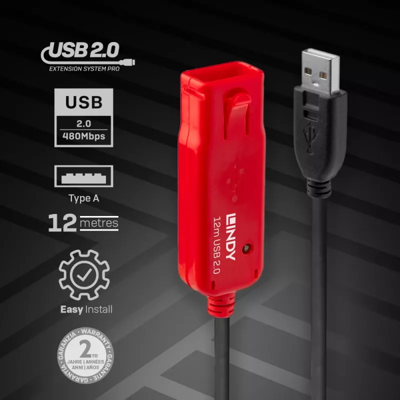USB-Verlängerungskabel Lindy 12m Active Extension Pro