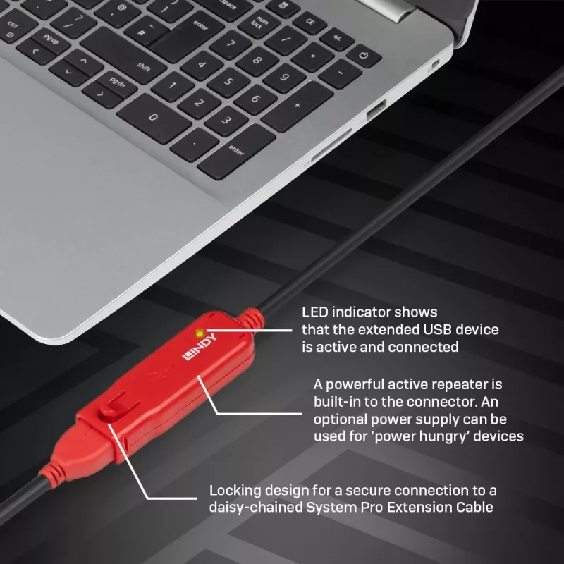 USB-Verlängerungskabel Lindy 12m Active Extension Pro