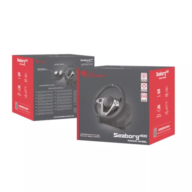 GENESIS Seaborg 400 Schwarz, Silver USB Lenkrad + Pedale Nintendo Switch, PC, PlayStation 4, Playstation 3, Xbox 360, Xbox One, Xbox One S, Xbox One X