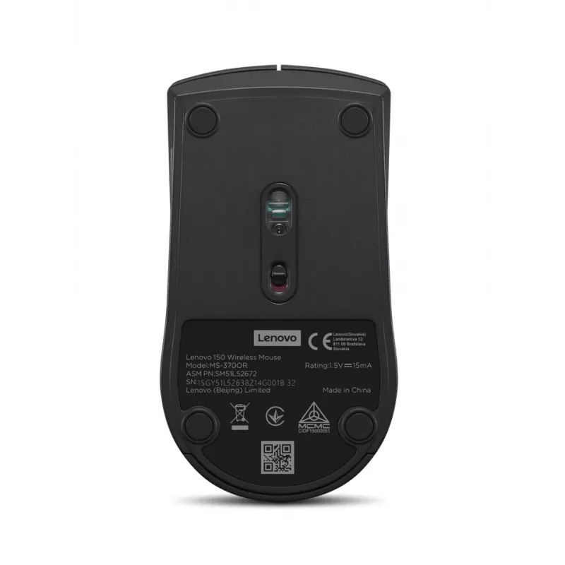 Kabellose Maus Lenovo 150 GY51L52638 — beidhändig, optisch 1000 DPI, 2,4 GHz Nano-USB-Empfänger, schwarz, AA-Batterie