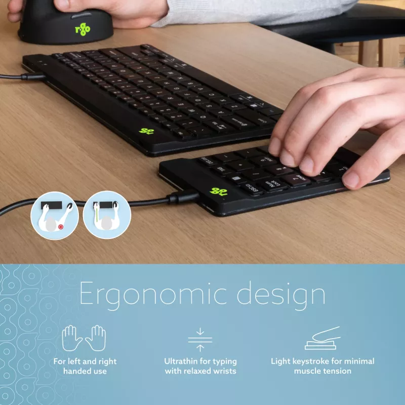 R-Go Tools Numerisches Tastenfeld R-Go Numpad Break, ergonomisches numerisches Tastenfeld mit Pausensoftware, kabelgebunden, schwarz
