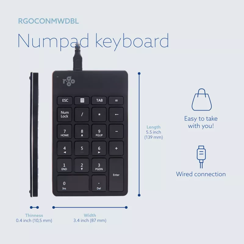 R-Go Tools Numerisches Tastenfeld R-Go Numpad Break, ergonomisches numerisches Tastenfeld mit Pausensoftware, kabelgebunden, schwarz
