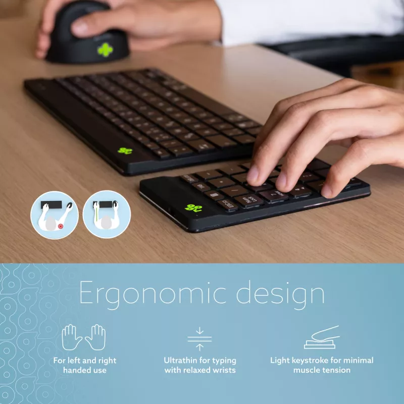 R-Go Tools Numeric keypad R-Go Numpad Break, ergonomischer Ziffernblock mit Pausensoftware, Bluetooth, schwarz