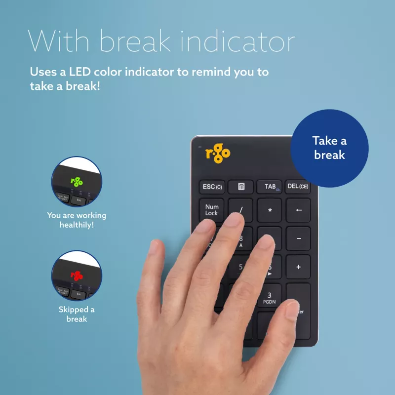 R-Go Tools Numeric keypad R-Go Numpad Break, ergonomischer Ziffernblock mit Pausensoftware, Bluetooth, schwarz