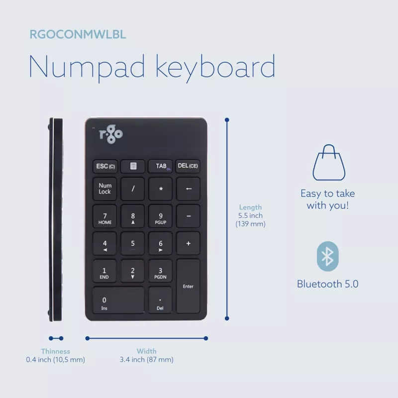 R-Go Tools Numeric keypad R-Go Numpad Break, ergonomischer Ziffernblock mit Pausensoftware, Bluetooth, schwarz