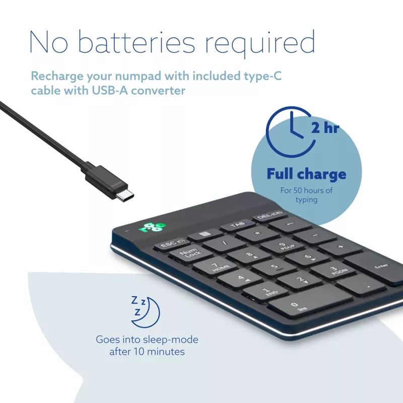 R-Go Tools Numeric keypad R-Go Numpad Break, ergonomischer Ziffernblock mit Pausensoftware, Bluetooth, schwarz