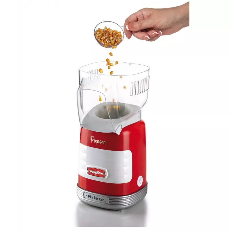 Ariete 2956, Pop Corn Party Time, Popcornmaschine, verwandelt 60 g Mais in 2 Minuten mit Heißluft in Popcorn, fettfrei, 1000 Watt, Rot