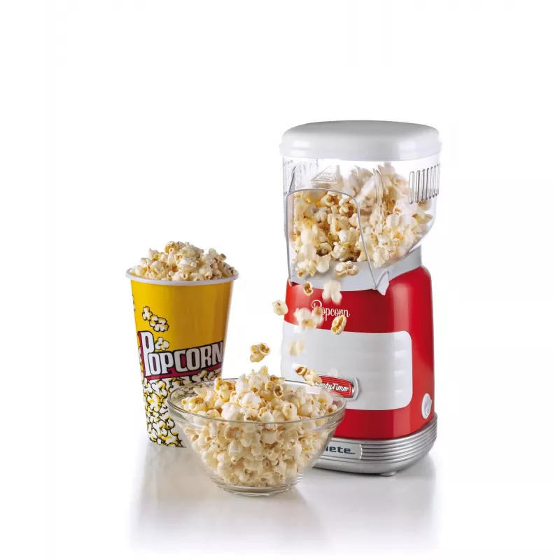 Ariete 2956, Pop Corn Party Time, Popcornmaschine, verwandelt 60 g Mais in 2 Minuten mit Heißluft in Popcorn, fettfrei, 1000 Watt, Rot