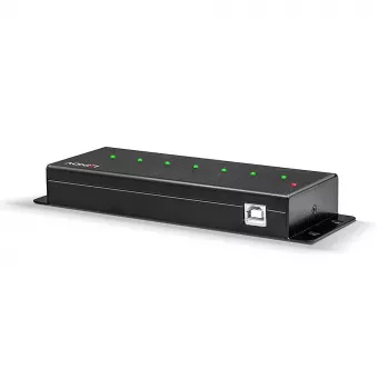Lindy 7 Port USB 2.0 Metall-Hub, USB 2.0 Typ-B, USB 2.0, 480 Mbit/s, Schwarz, Metall, 1.8 m
