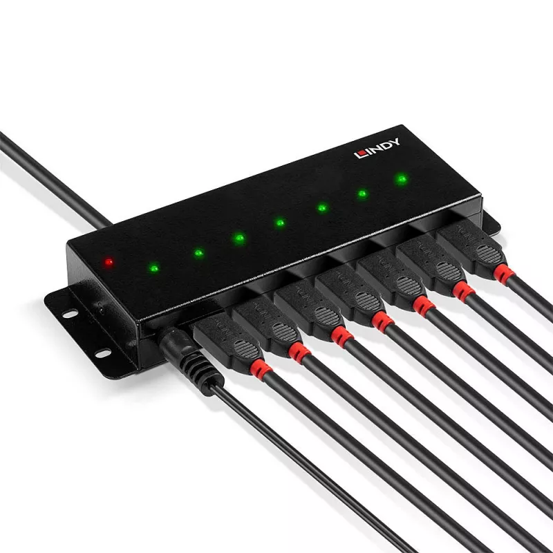 Lindy 7 Port USB 2.0 Metall-Hub, USB 2.0 Typ-B, USB 2.0, 480 Mbit/s, Schwarz, Metall, 1.8 m