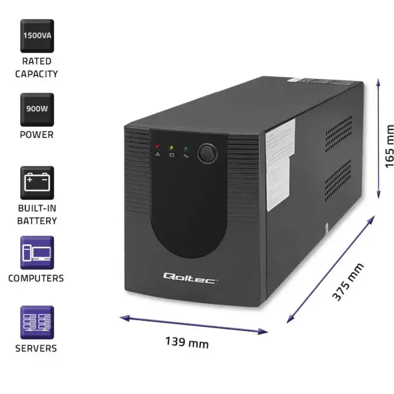 Qoltec UPS 53776 Line-Interactive 1,5 kVA 900 W 4 AC-Ausgänge