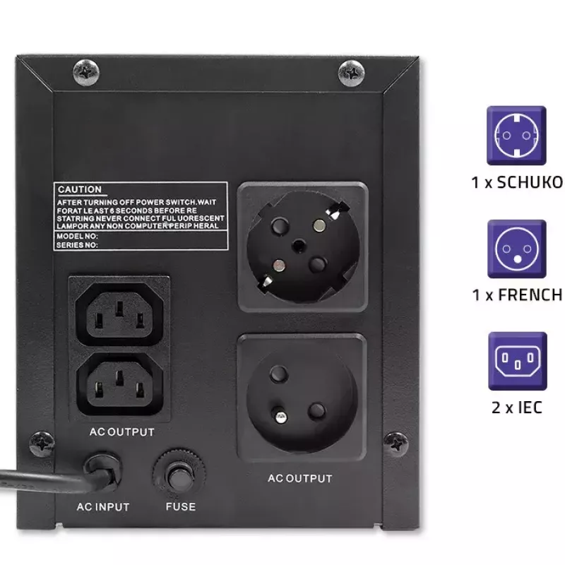 Qoltec UPS 53776 Line-Interactive 1,5 kVA 900 W 4 AC-Ausgänge