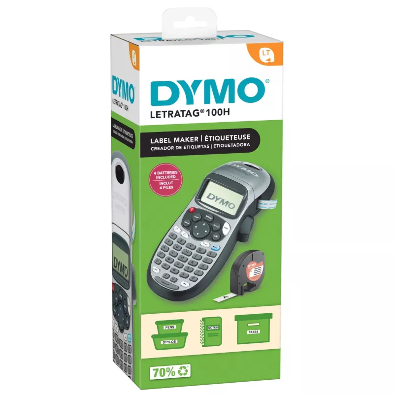 DYMO LetraTag LT-100H Tragbarer Etikettendrucker | ABC-Tastatur-Etikettendrucker mit benutzerfreundlichem 13-Zeichen-LCD-Bildschirm | für Zuhause oder Büro | Silber