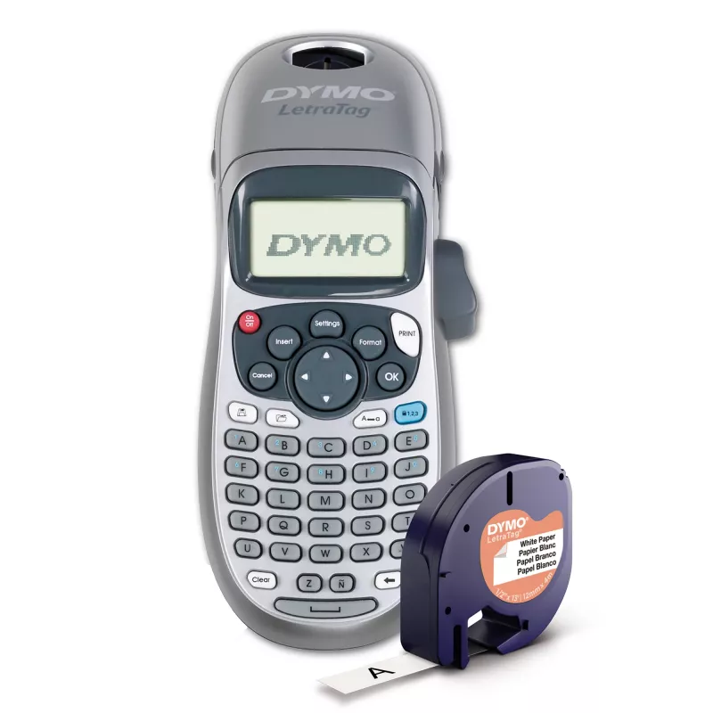 DYMO LetraTag LT-100H Tragbarer Etikettendrucker | ABC-Tastatur-Etikettendrucker mit benutzerfreundlichem 13-Zeichen-LCD-Bildschirm | für Zuhause oder Büro | Silber