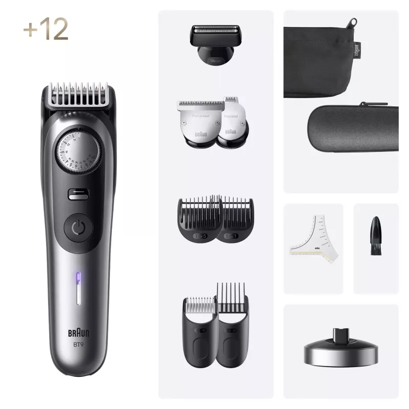 Braun BeardTrimmer 9 BT9560 Bartschneider Batterie 52 2 cm Nass & Trocken Schwarz, Silber