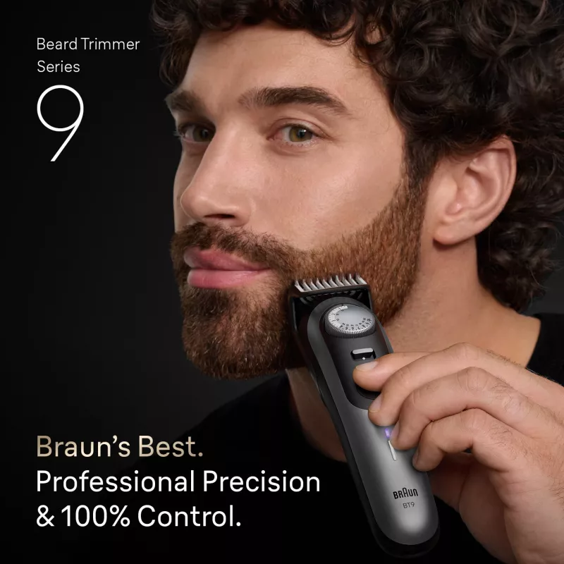 Braun BeardTrimmer 9 BT9560 Bartschneider Batterie 52 2 cm Nass & Trocken Schwarz, Silber