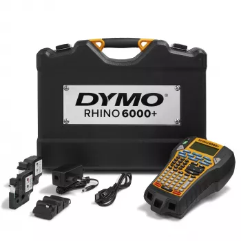 DYMO Rhino 6000+ Industrie-Etikettendrucker | Computerverbundener Etikettendrucker mit Hartschalenkoffer | Enthält 1 Vinylbandkassette, 1 flexible Nylonbandkassette und wiederaufladbaren Lithium-Ionen-Akku