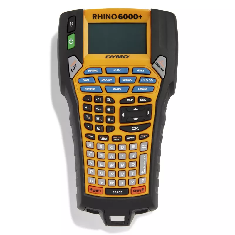 DYMO Rhino 6000+ Industrie-Etikettendrucker | Computerverbundener Etikettendrucker mit Hartschalenkoffer | Enthält 1 Vinylbandkassette, 1 flexible Nylonbandkassette und wiederaufladbaren Lithium-Ionen-Akku