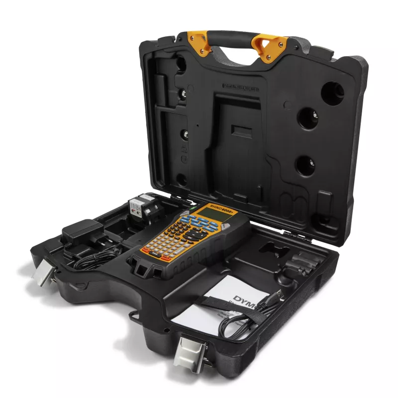 DYMO Rhino 6000+ Industrie-Etikettendrucker | Computerverbundener Etikettendrucker mit Hartschalenkoffer | Enthält 1 Vinylbandkassette, 1 flexible Nylonbandkassette und wiederaufladbaren Lithium-Ionen-Akku