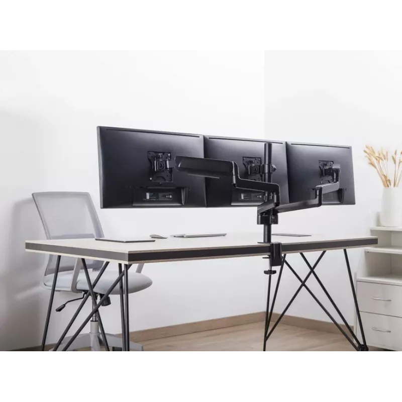 Equip 17 Zoll-27 Zoll Triple Monitor Tischhalterung, Klemme, 21 kg, 75 x 75 mm, 100 x 100 mm, Höhenverstellung, Schwarz
